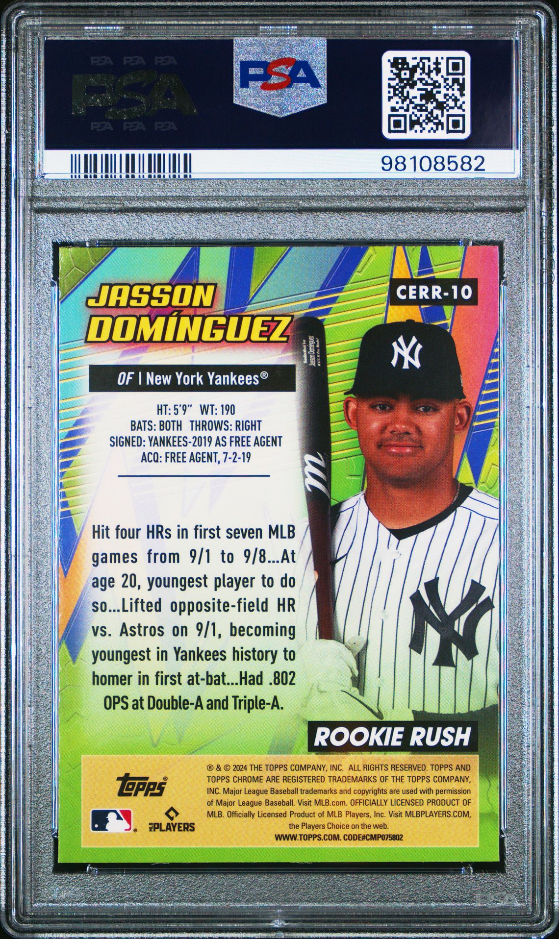 2024 Topps Chrome Chrome All Etch Rookie Rush Jasson Dominguez #10 Gem Mt 10 back