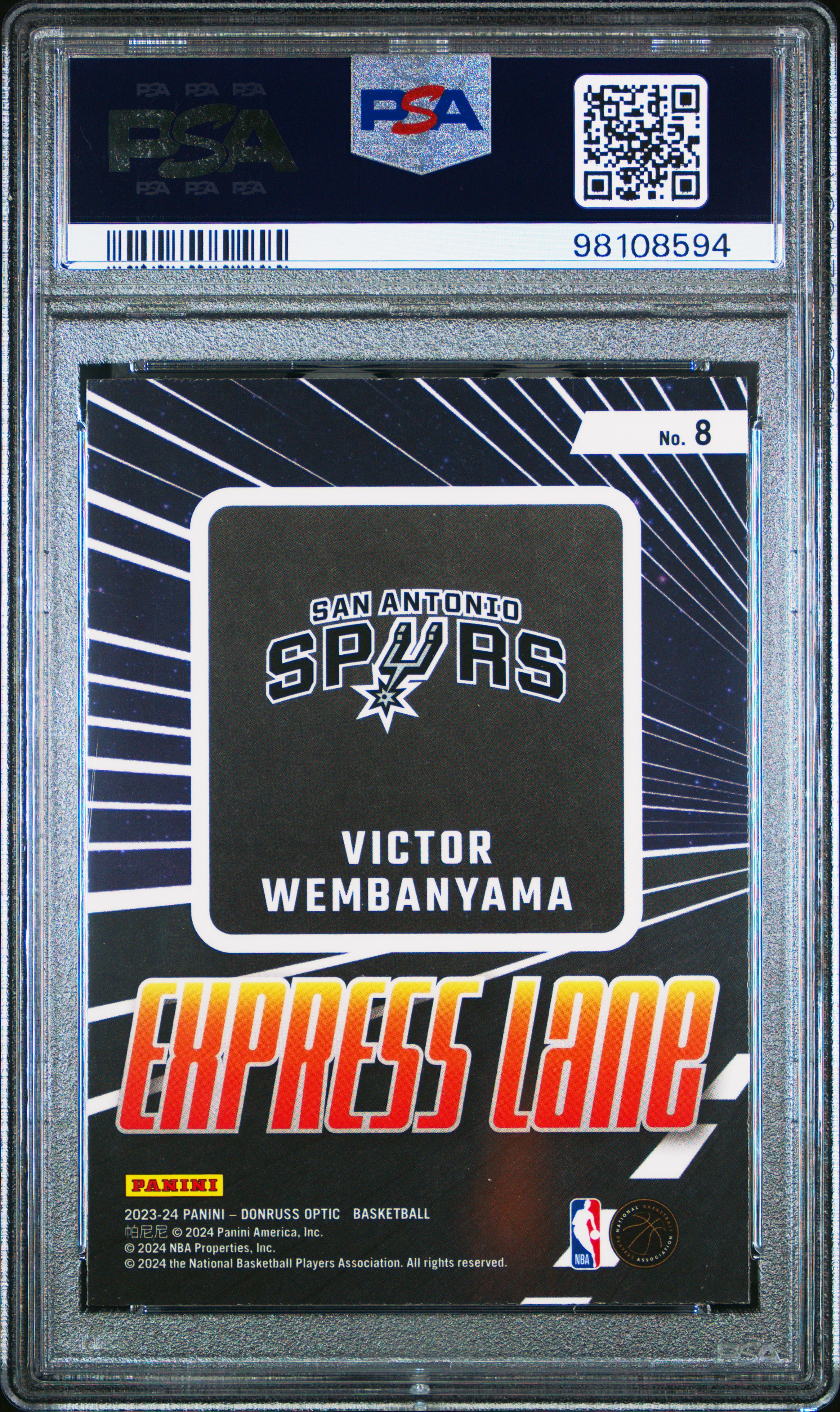 2023 Panini Donruss Optic Express Lane Victor Wembanyama #8 Gem Mt 10 back
