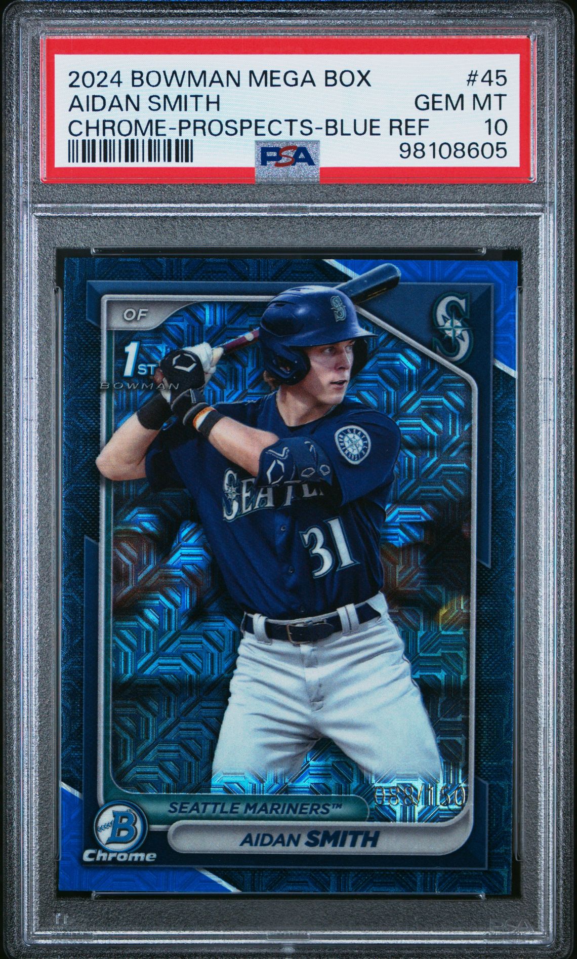 2024 Bowman Mega Box Chrome Prospects Aidan Smith #45 (Chrome-Prospects-Blue Ref) Gem Mt 10 front