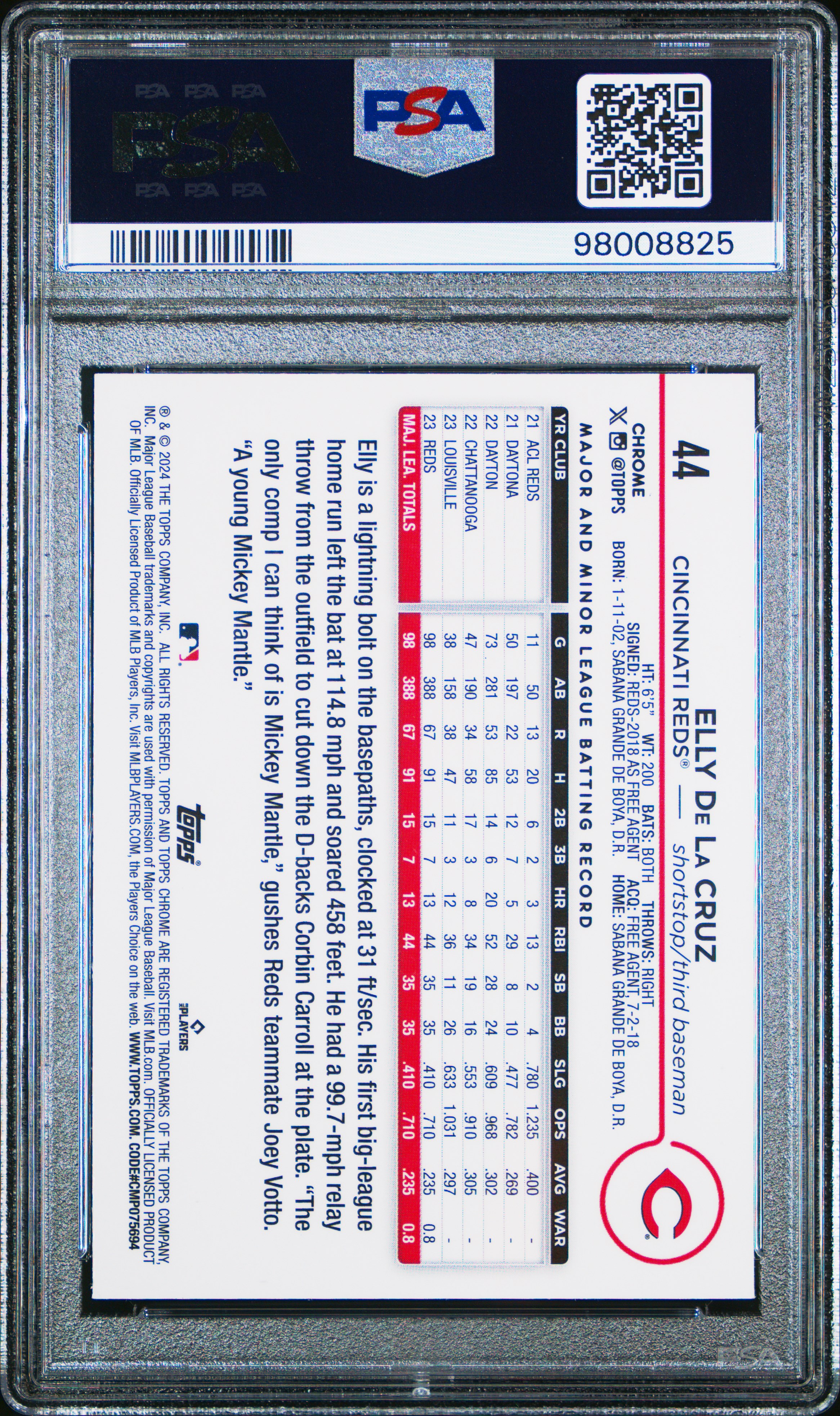 2024 Topps Chrome Elly De La Cruz #44 Gem Mt 10 back