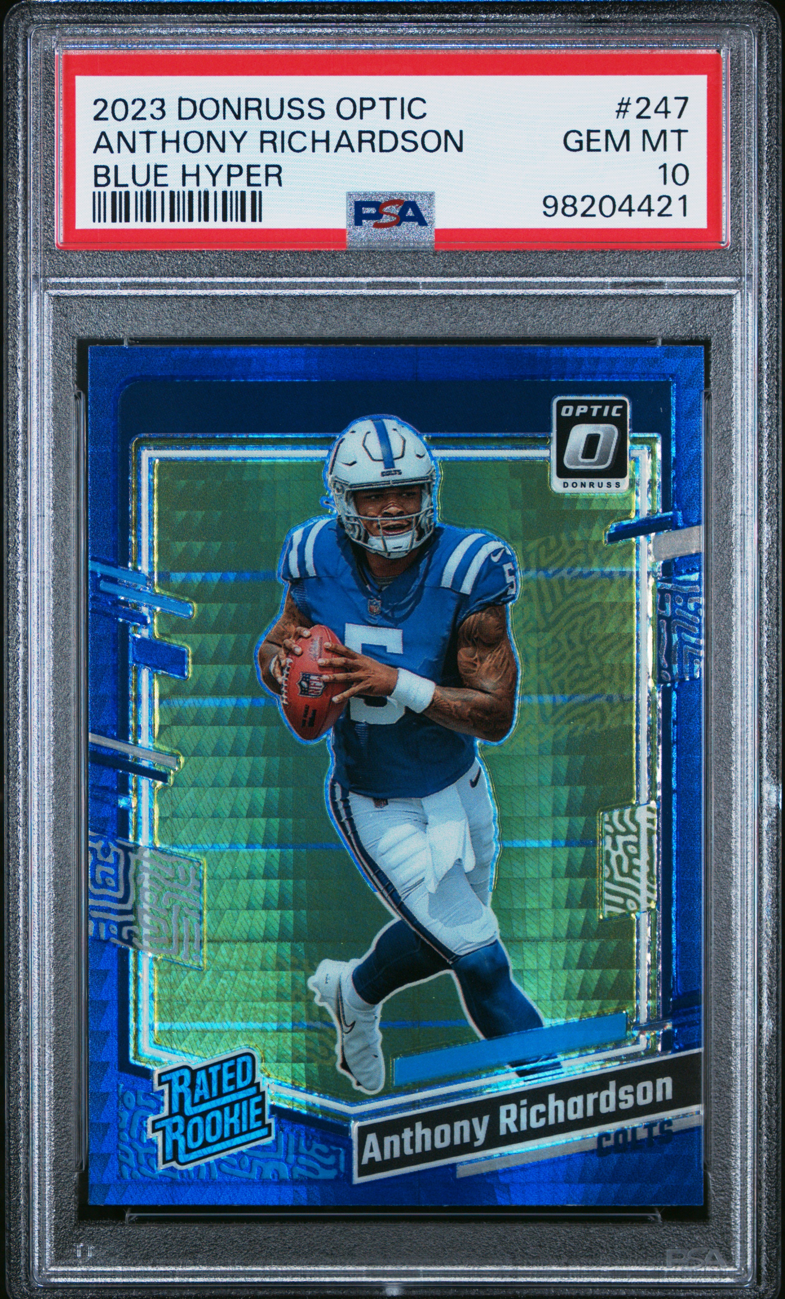 2023 Panini Donruss Optic Anthony Richardson #247 (Blue Hyper) Gem Mt 10 front