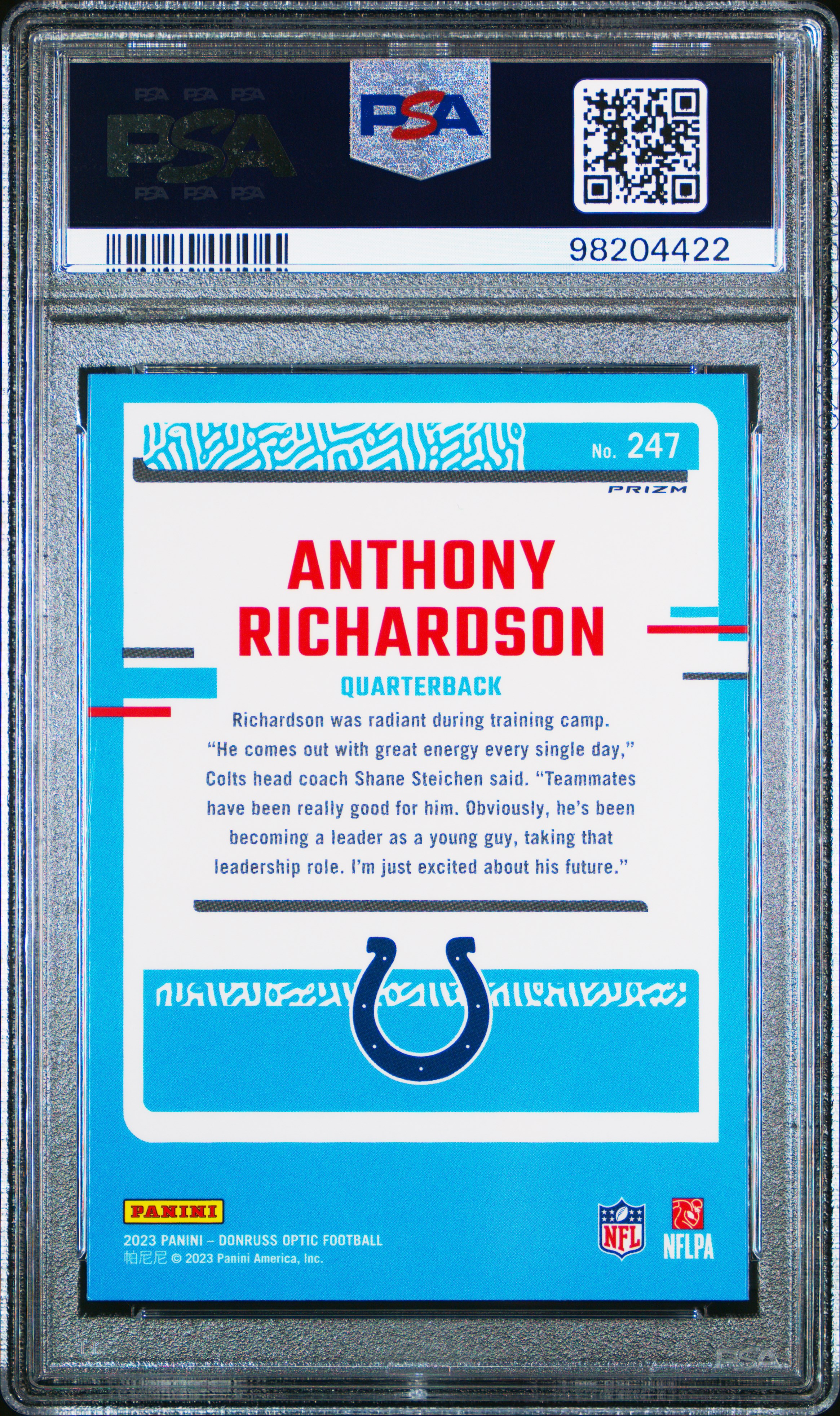 2023 Panini Donruss Optic Anthony Richardson #247 (Holo) Mint 9 back