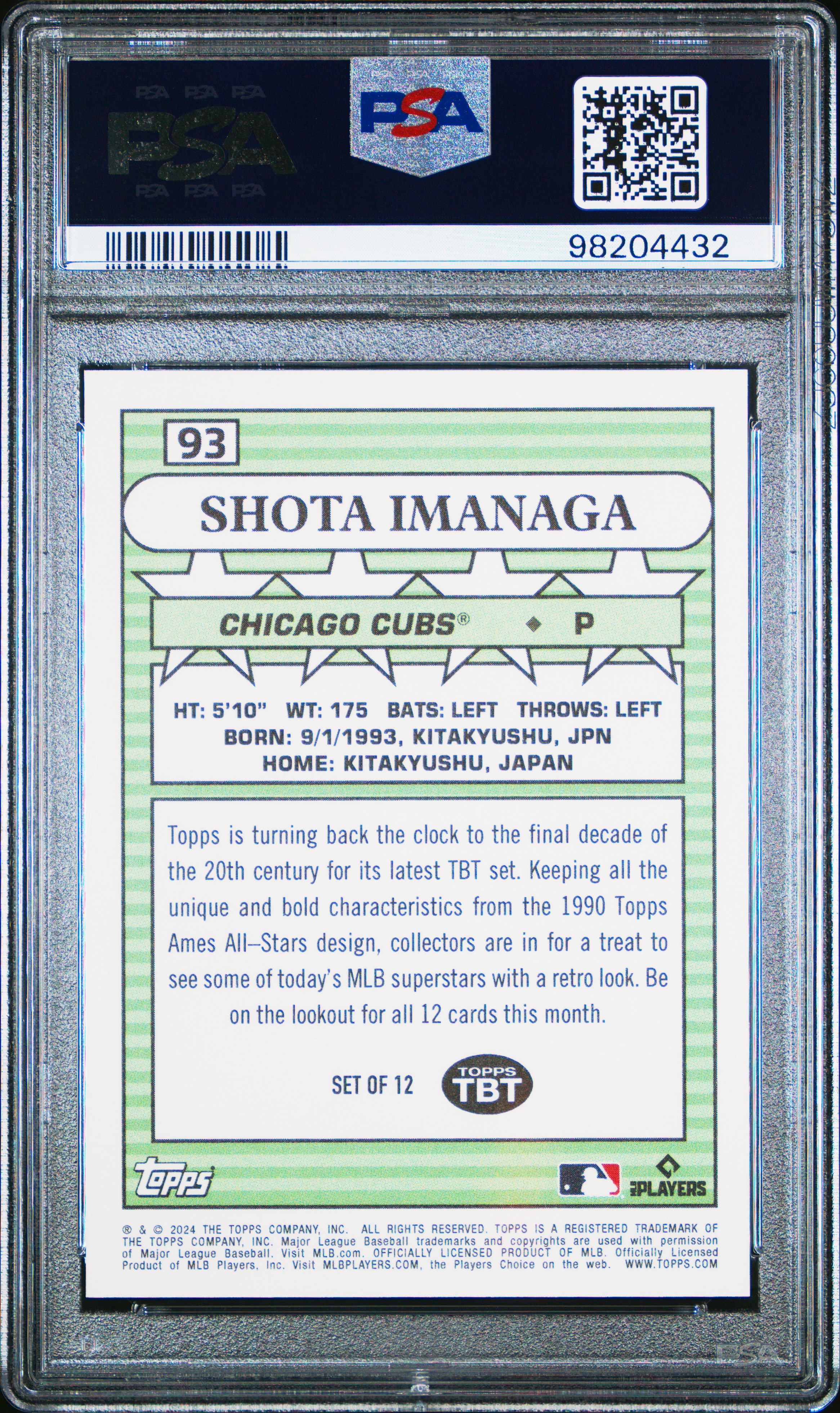 2024 Topps Throwback Thursday Shota Imanaga #93 Gem Mt 10 front