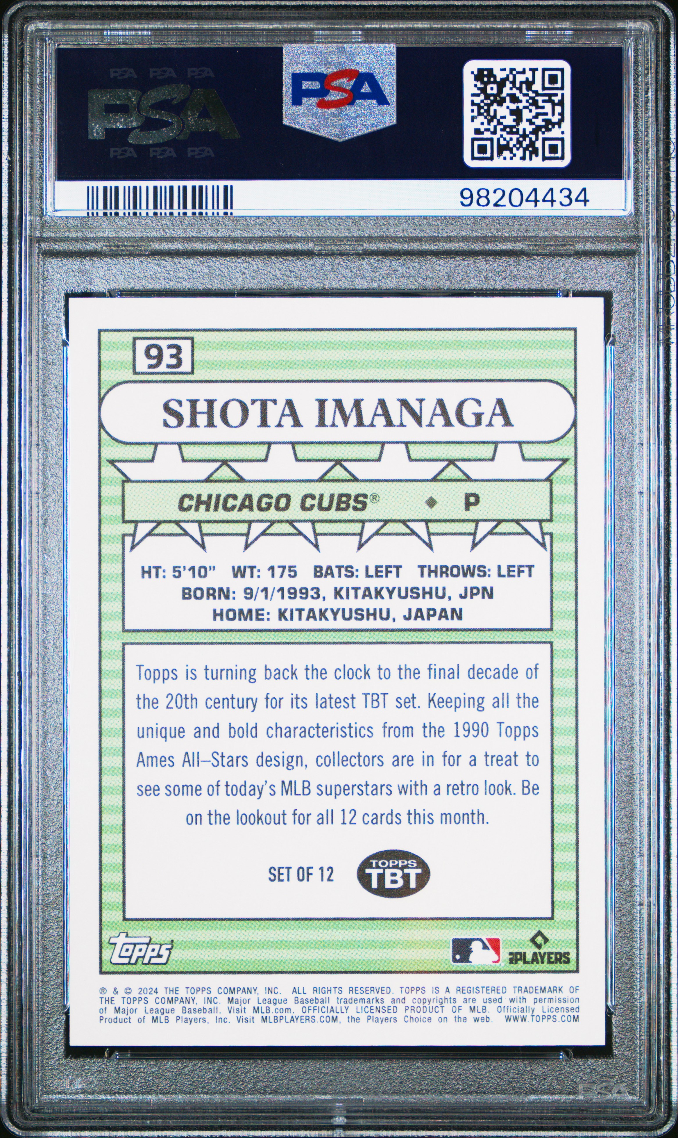 2024 Topps Throwback Thursday Shota Imanaga #93 Gem Mt 10 front