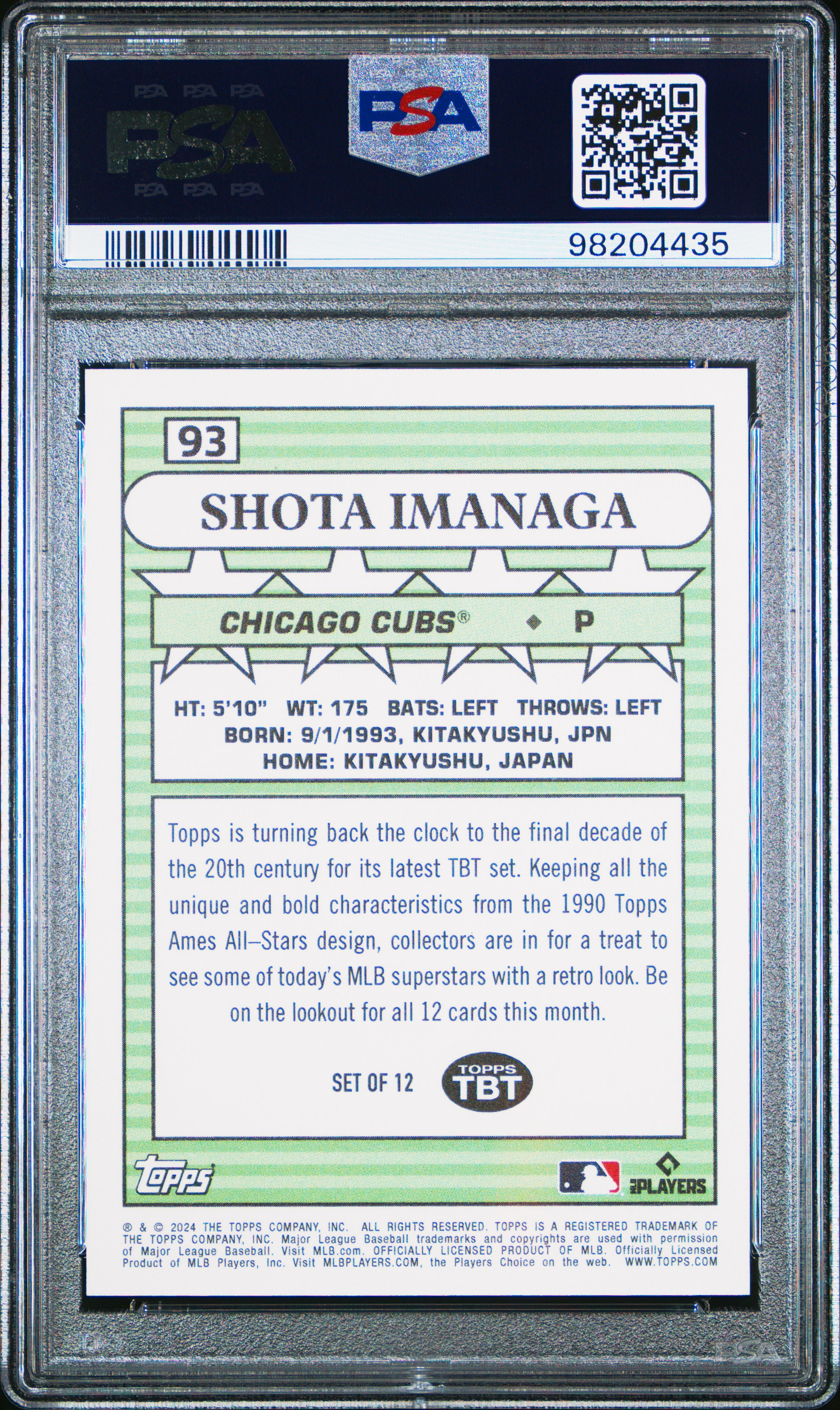 2024 Topps Throwback Thursday Shota Imanaga #93 Gem Mt 10 front
