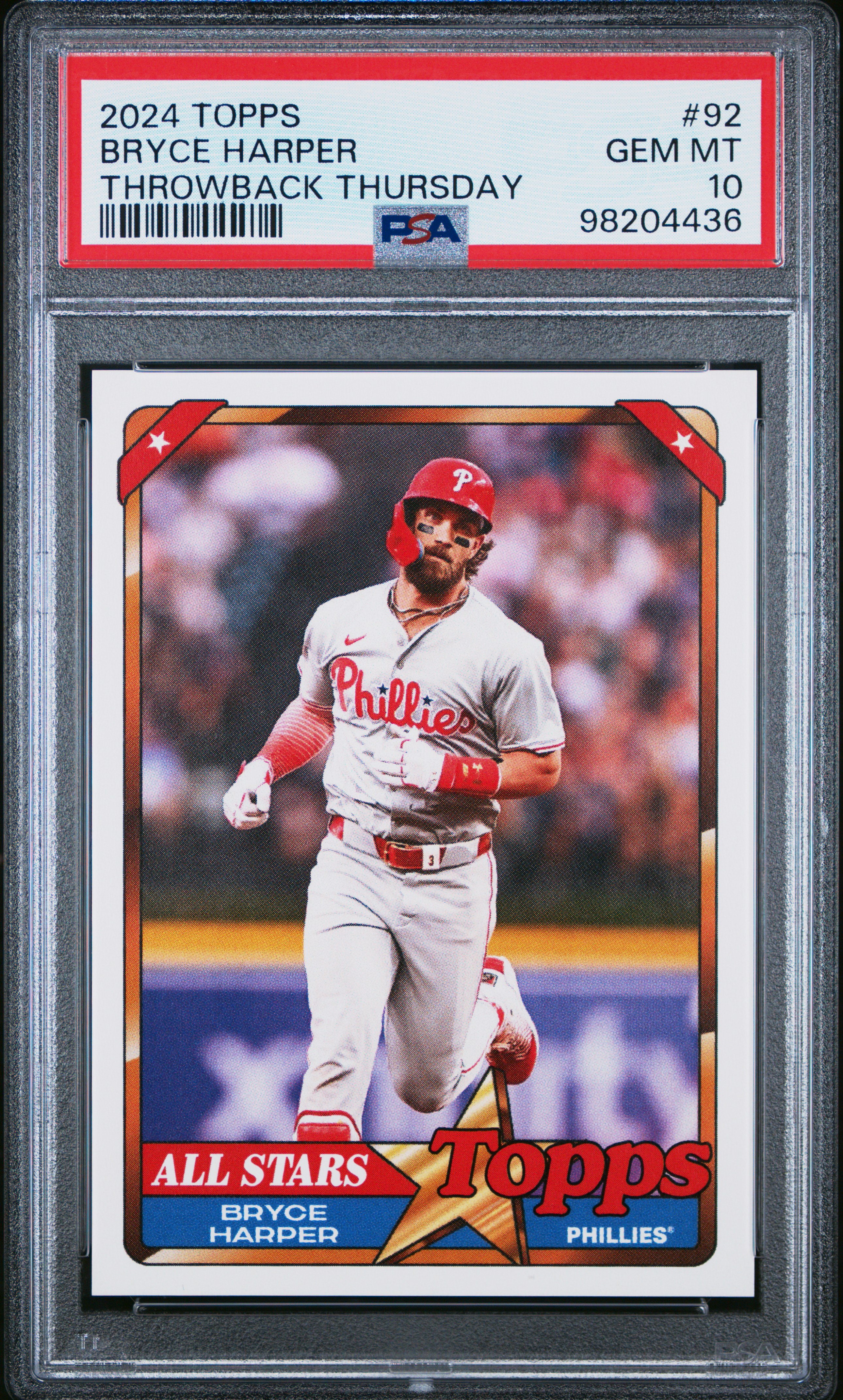 2024 Topps Throwback Thursday Bryce Harper #92 Gem Mt 10 back