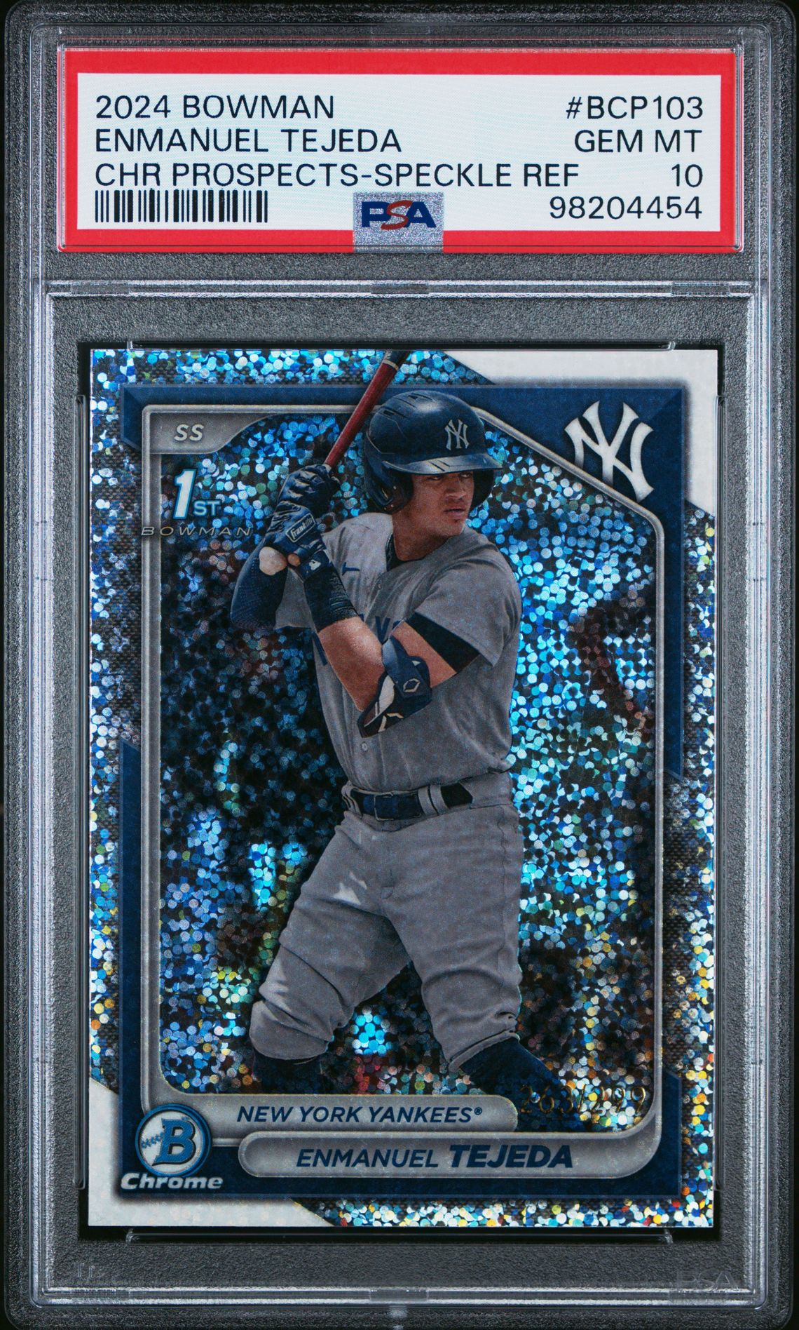 2024 BOWMAN CHROME PROSPECTS ENMANUEL TEJEDA CHR PROSPECTS-SPECKLE REF BCP103 GEM MT 10 front