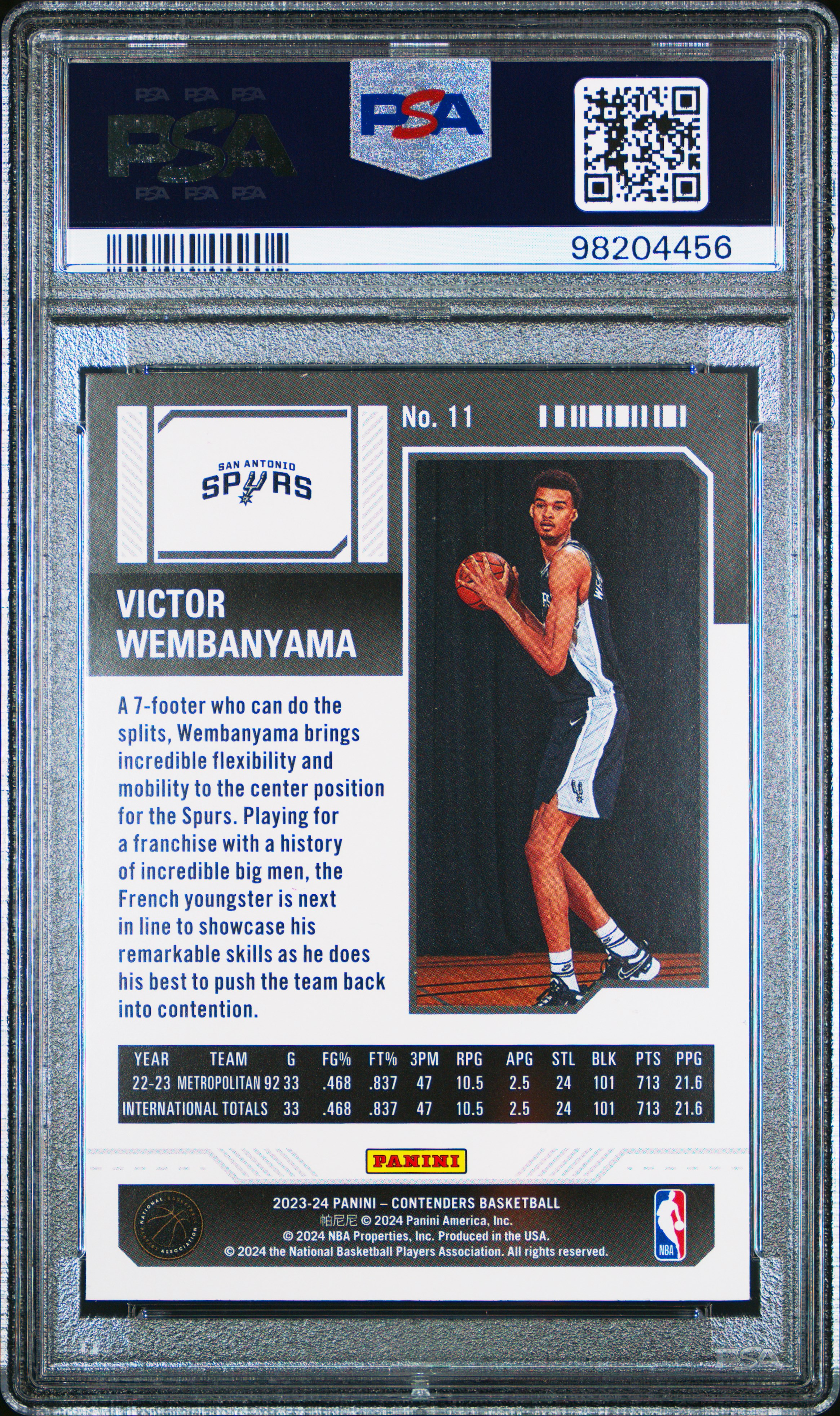 2023 Panini Contenders Victor Wembanyama #11 Gem Mt 10 back