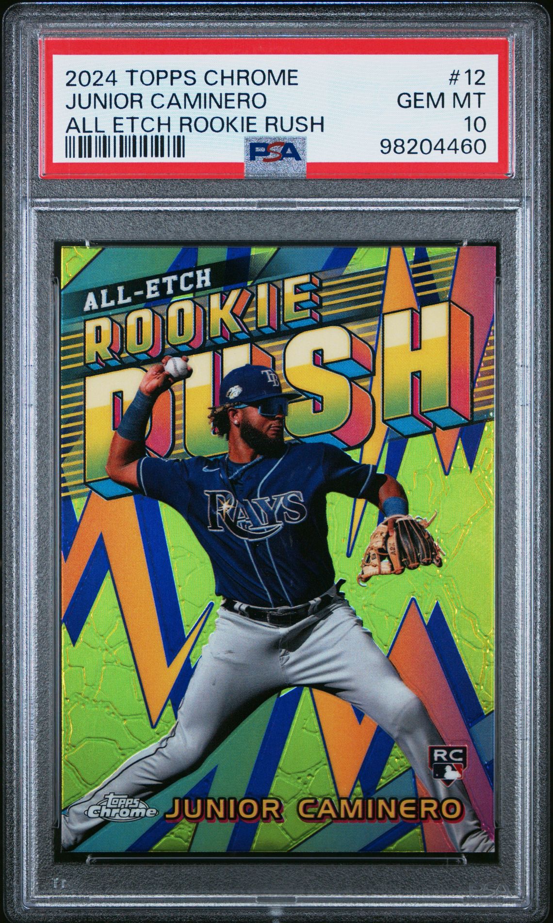2024 Topps Chrome Chrome All Etch Rookie Rush Junior Caminero #12 Gem Mt 10 front