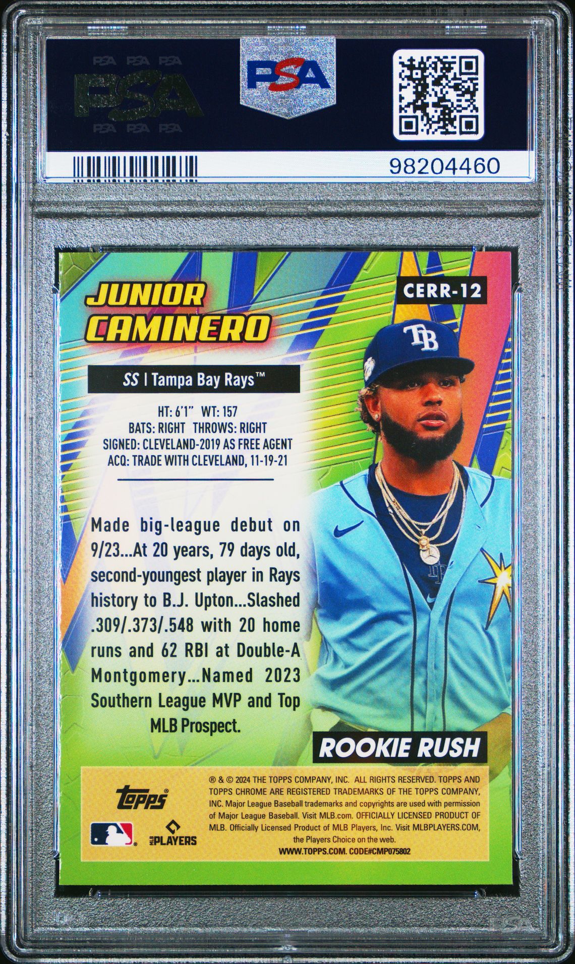 2024 Topps Chrome Chrome All Etch Rookie Rush Junior Caminero #12 Gem Mt 10 back