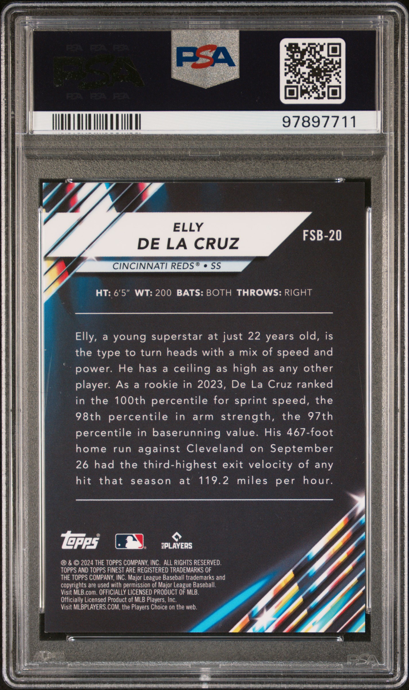 2024 Topps Finest Future So Bright Elly De La Cruz #Fsb20 (Future So Bright-Blue Ref) Mint 9 back