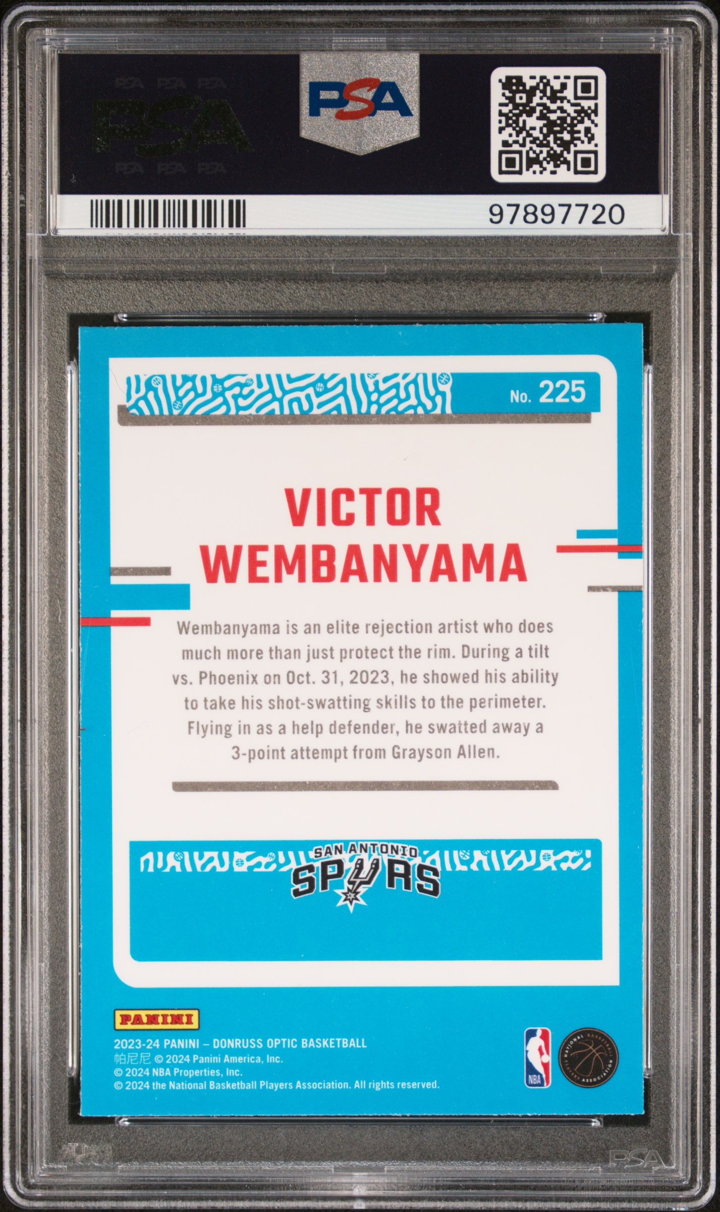 2023 Panini Donruss Optic Victor Wembanyama #225 Nm 7 back