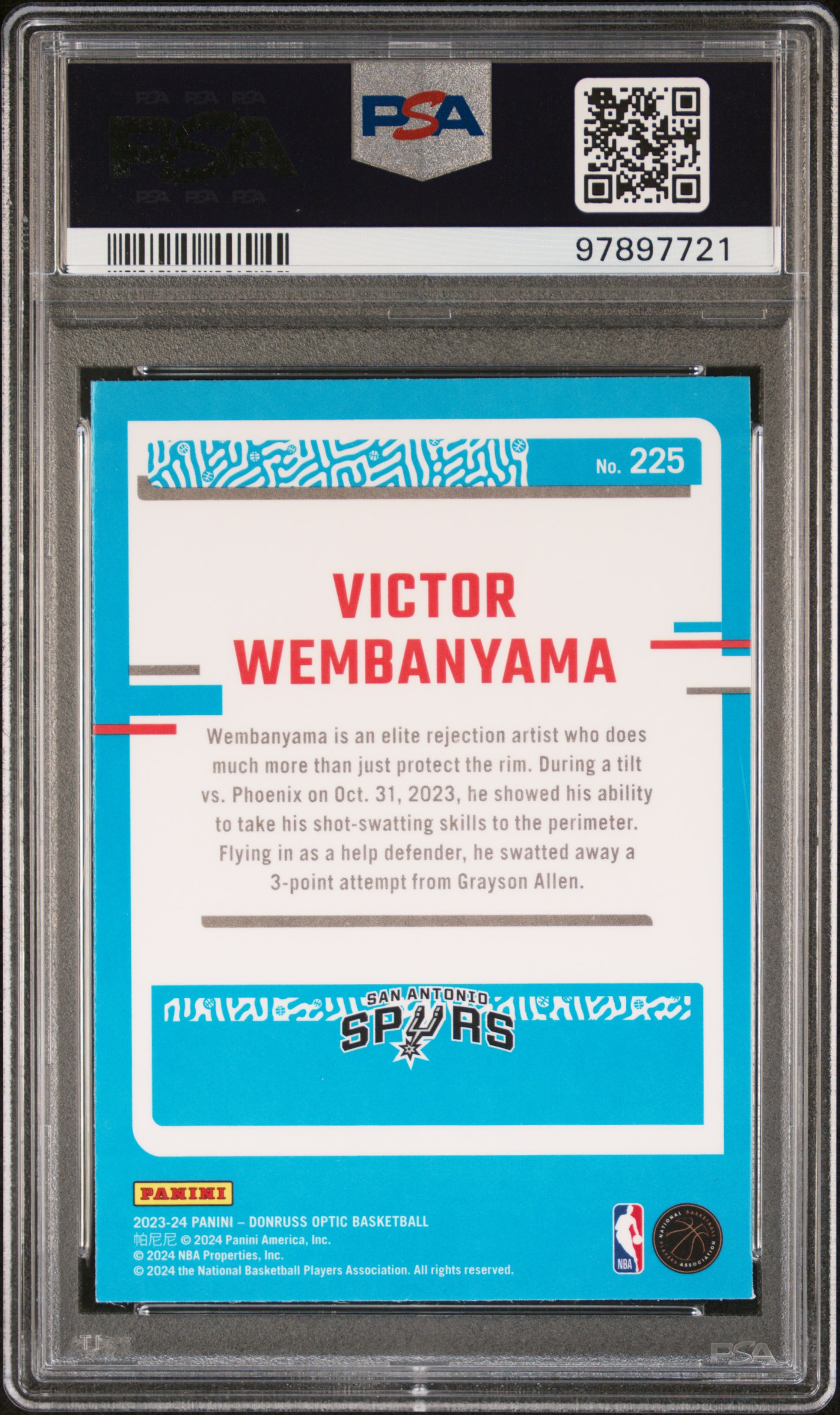 2023 Panini Donruss Optic Victor Wembanyama #225 Mint 9 back