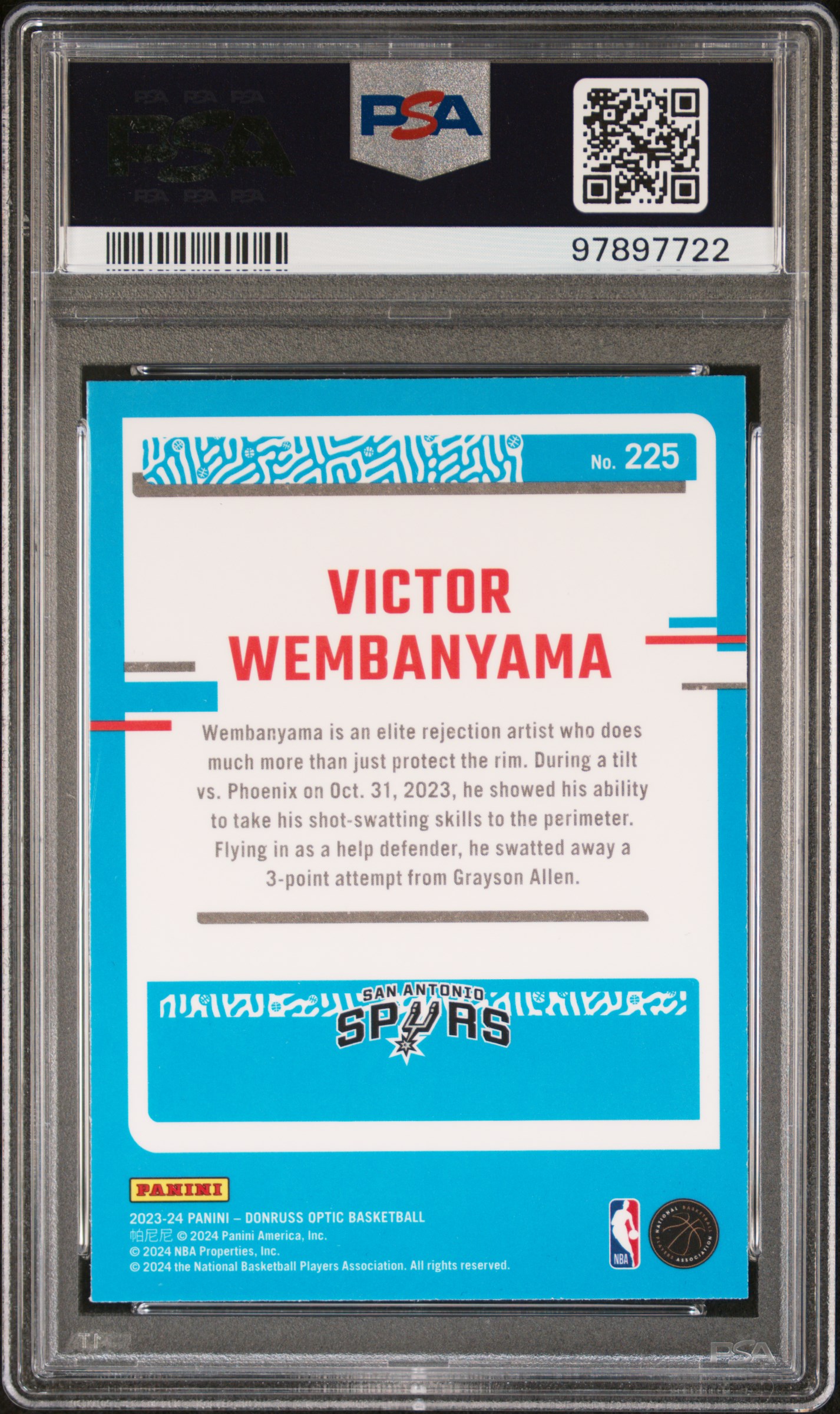 2023 Panini Donruss Optic Victor Wembanyama #225 Nm 7 back