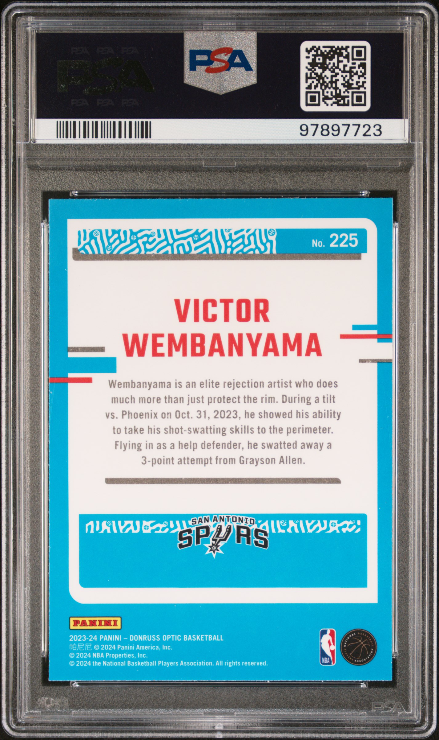 2023 Panini Donruss Optic Victor Wembanyama #225 Nm 7 back