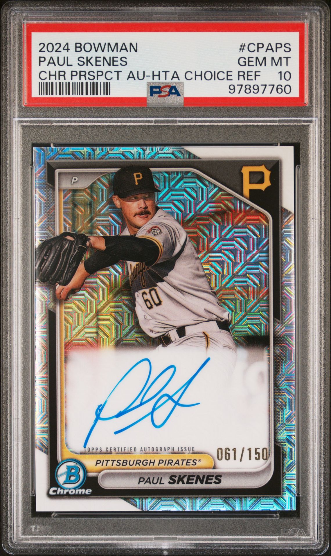 2024 Bowman Chrome Prospect Autographs Paul Skenes #Cpaps (Chr Prspct Au-Hta Choice Ref) Gem Mt 10 front