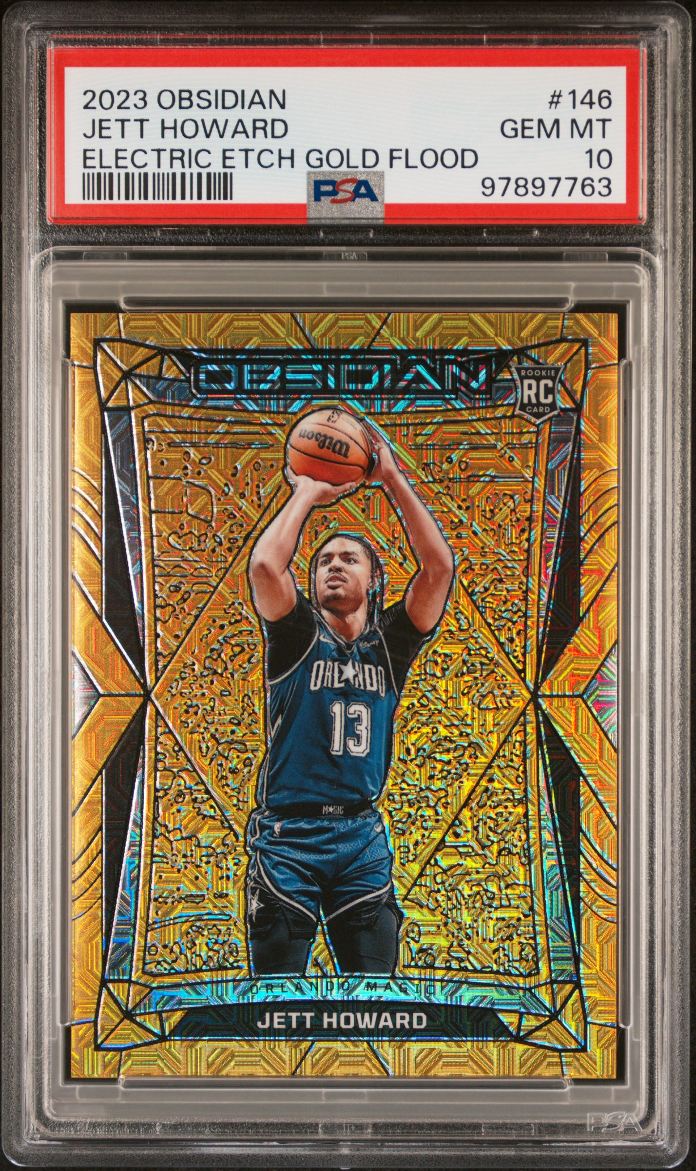 2023 Panini Obsidian Jett Howard #146 (Electric Etch Gold Flood) Gem Mt 10 front