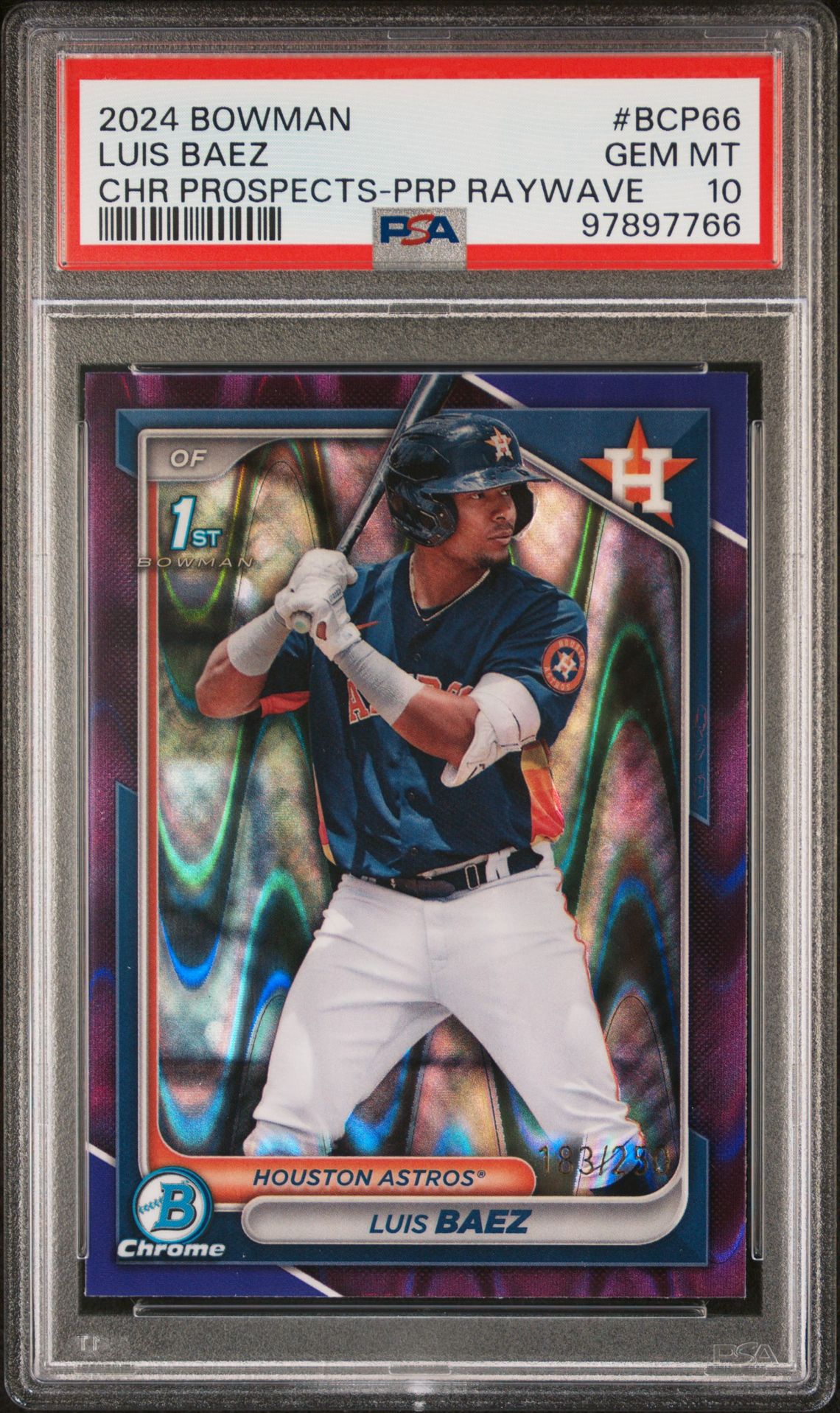 2024 Bowman Chrome Prospects Luis Baez #Bcp66 (Chr Prospects-Prp Raywave) Gem Mt 10 front