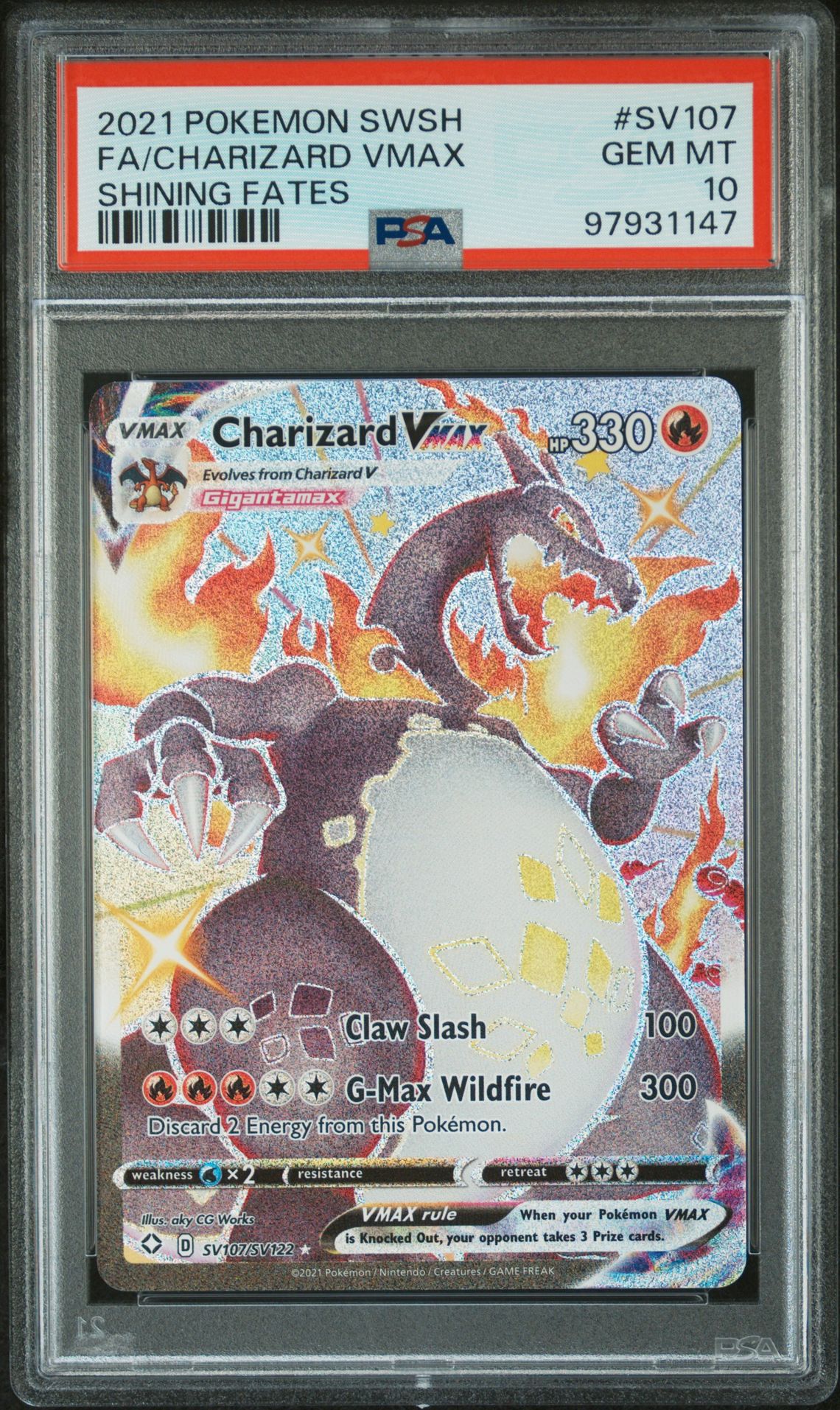 2021 Pokemon Sword & Shield Shining Fates Fa/Charizard Vmax #Sv107 (Shining Fates) Gem Mt 10 front