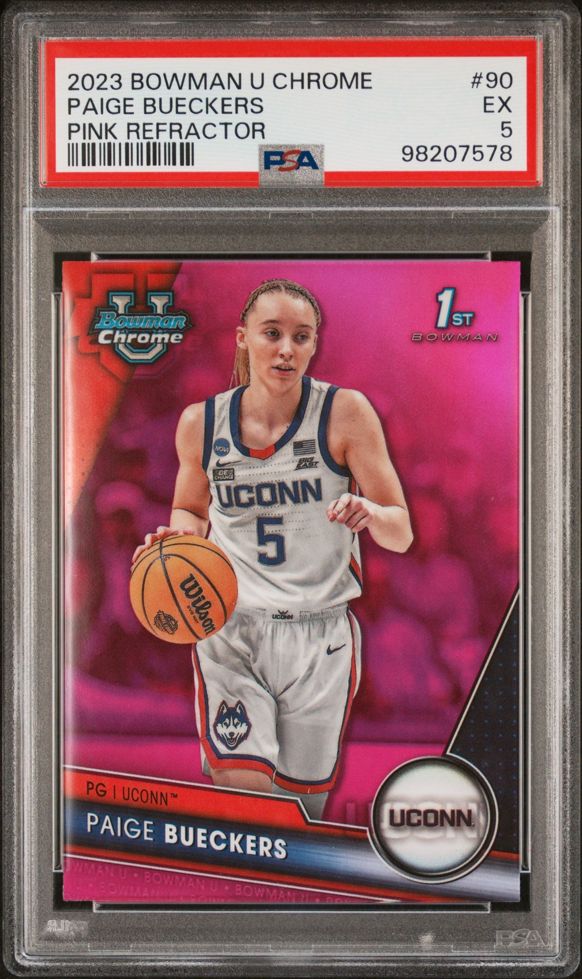 2023 Bowman BOWMAN UNIVERSITY CHROME PINK REFRACTOR #90 Paige Bueckers front