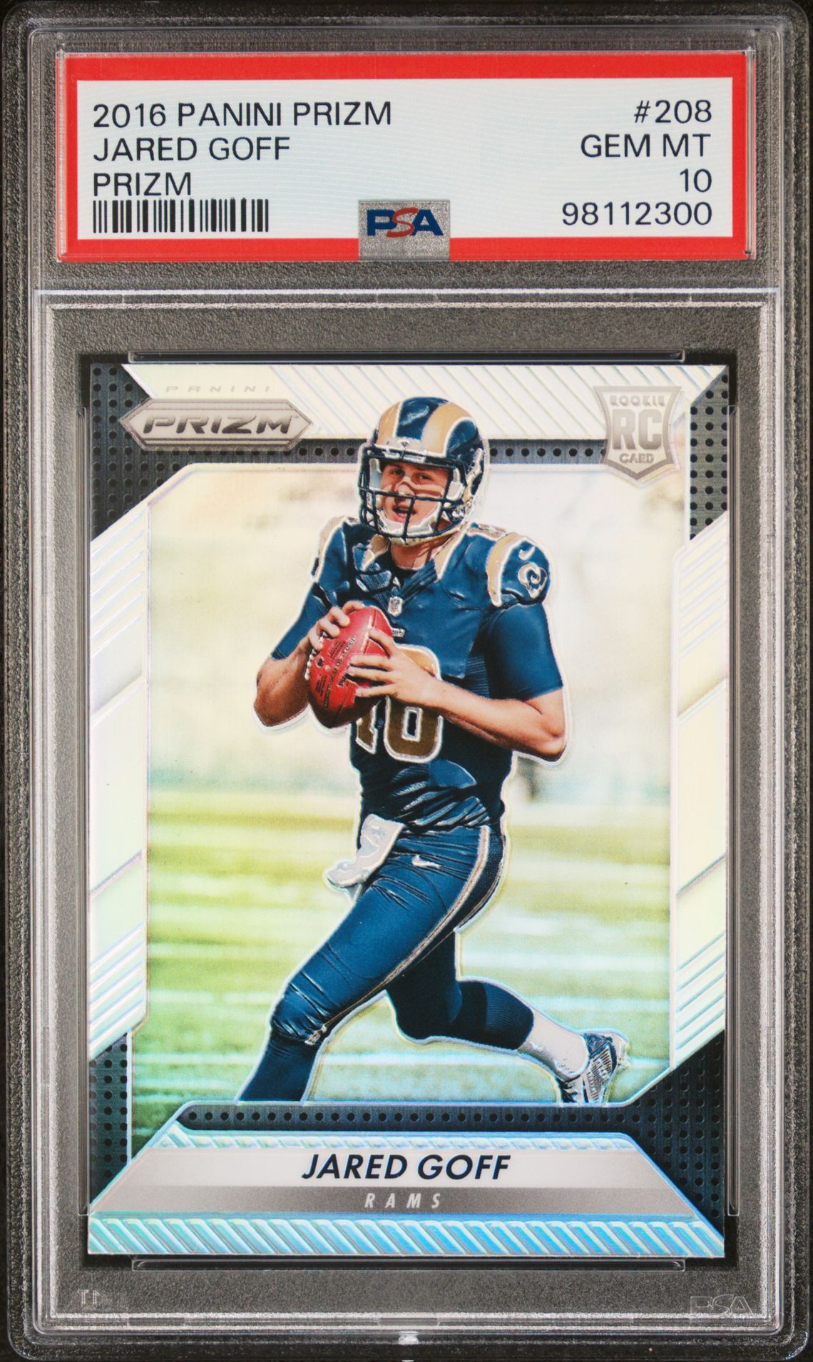 2016 Panini Prizm Jared Goff #208 (Prizm) Gem Mt 10 front view - PSA graded GEM MT 10
