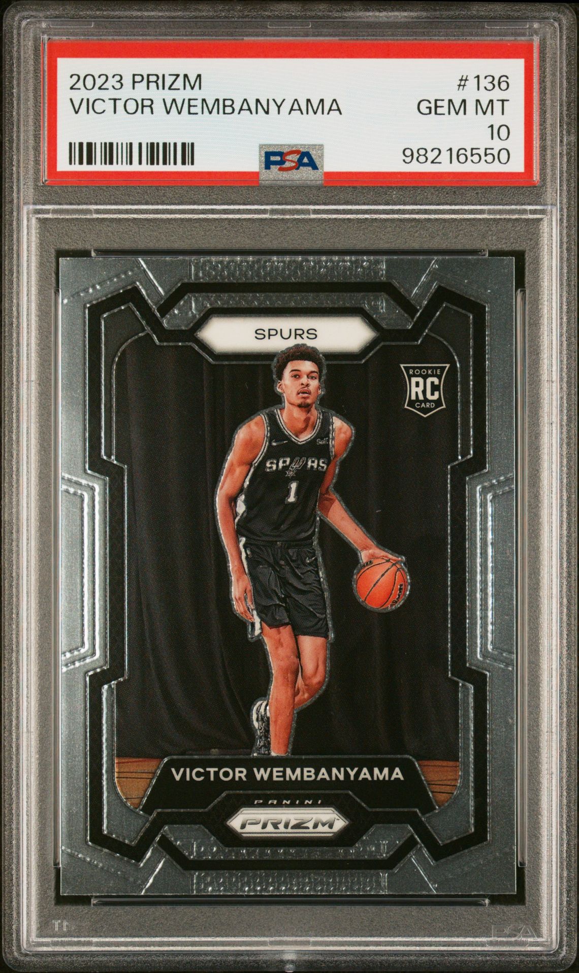 2023 Panini Prizm Victor Wembanyama #136 Gem Mt 10 front view - PSA graded GEM MT 10