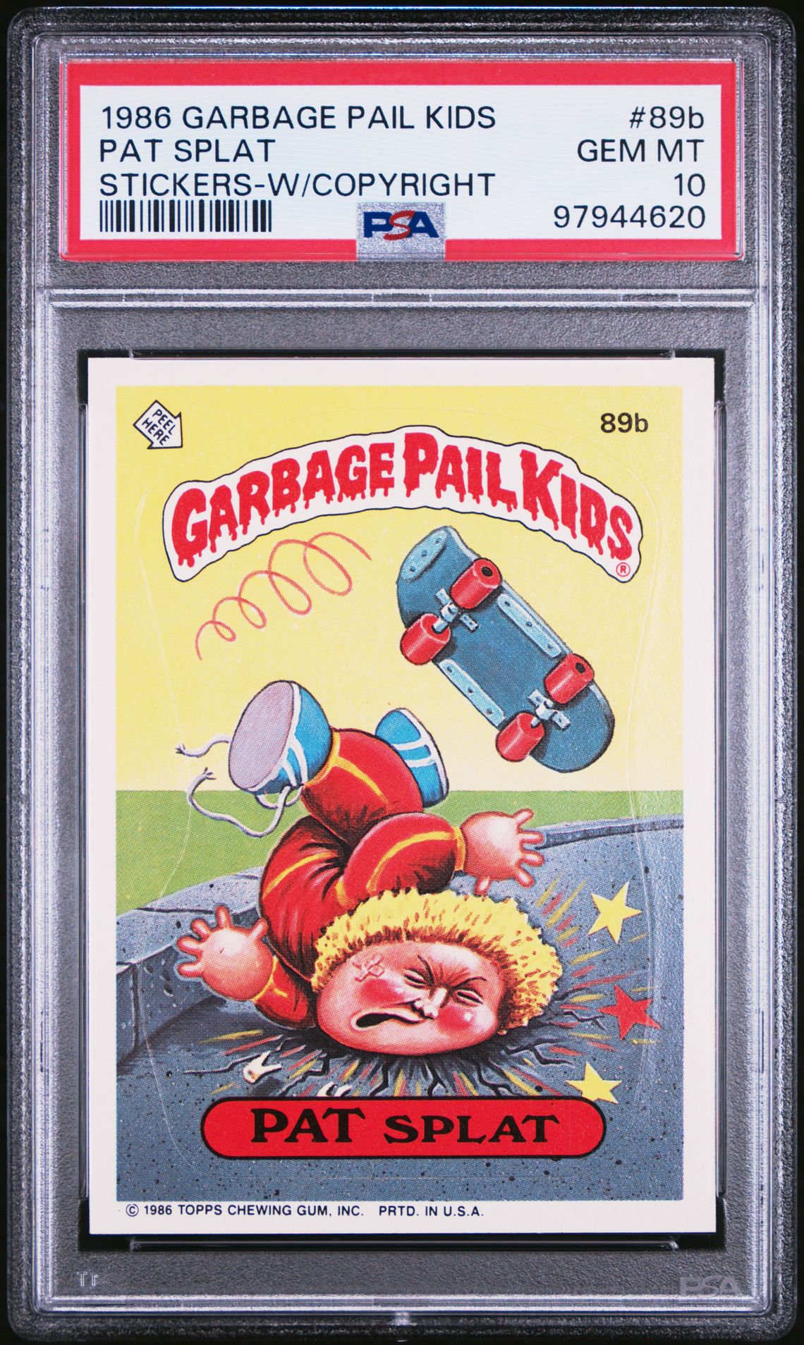 1986 Topps GARBAGE PAIL KIDS STICKERS W/COPYRIGHT #89B Pat Splat front