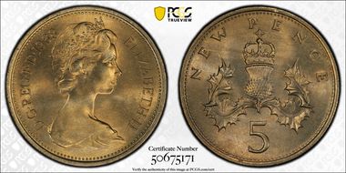 1968 5p S-D1 New Pence MS66