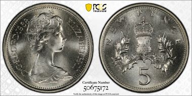 1968 5p S-D1 New Pence MS67