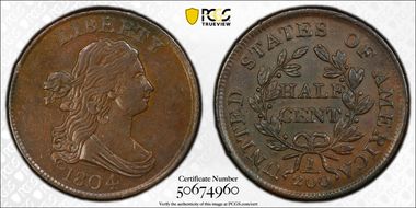 1804 1/2C Crosslet 4, Stems AU58BN