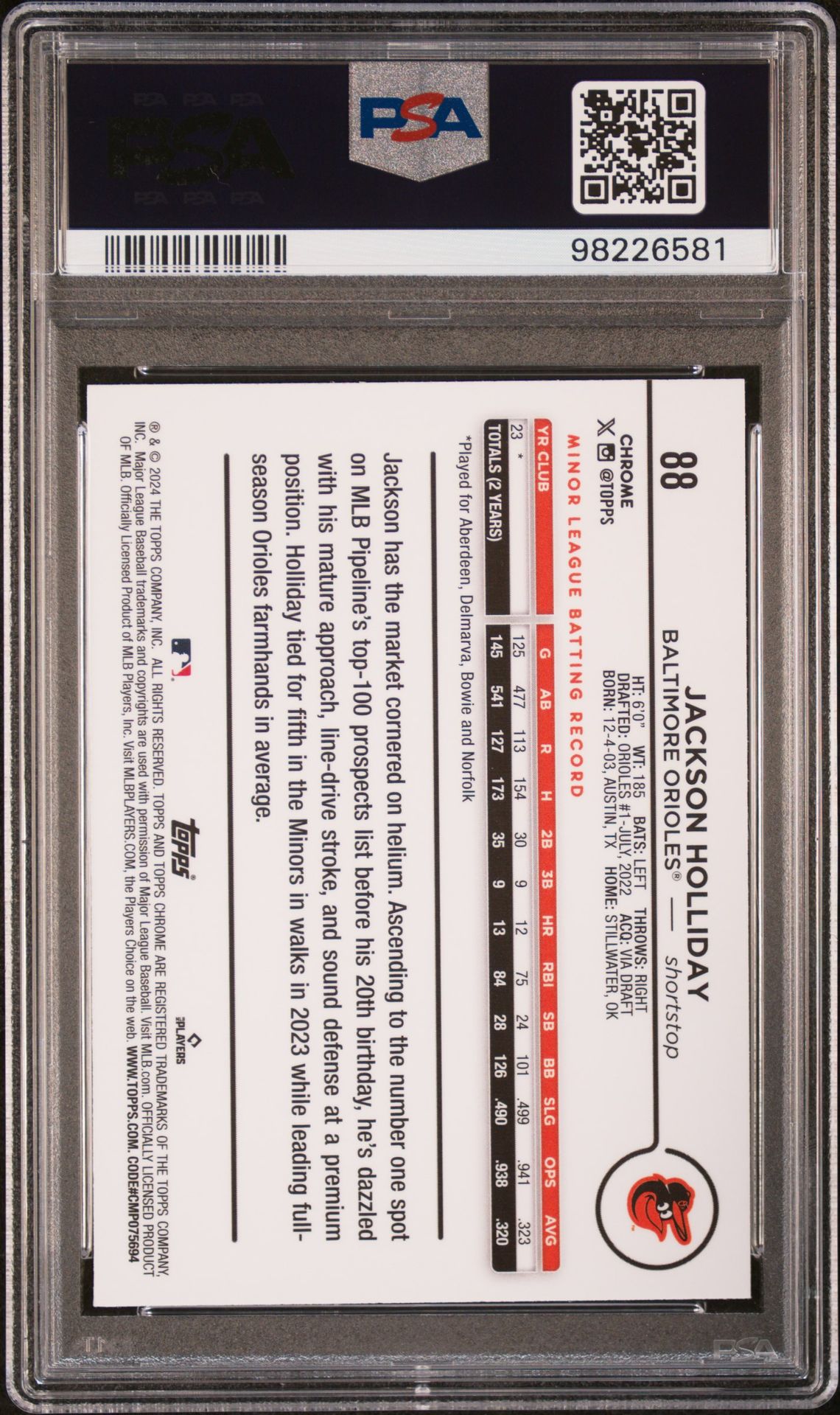 2024 Topps Chrome Jackson Holliday #88 (X-Fractor) Mint 9 back