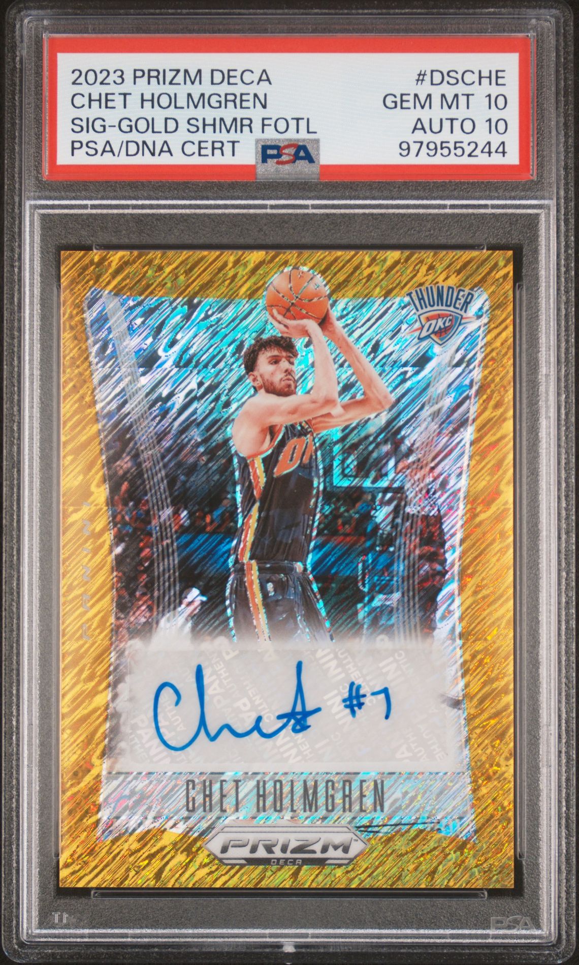 2023 Panini PANINI PRIZM DECA SIGNATURES GOLD SHMR FOTL #DSCHE Chet Holmgren front