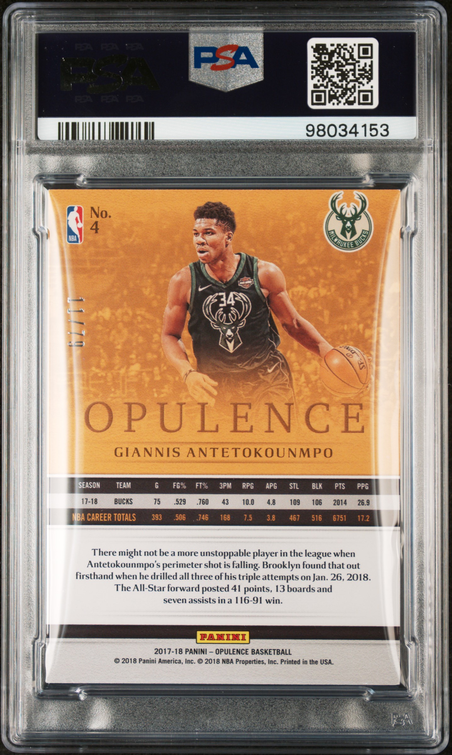 2017 Panini Opulence G.antetokounmpo #4 Nm-Mt 8 back