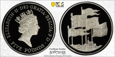 1996 £5 S-L3 Elizabeth II Birthday Ag PR69DCAM
