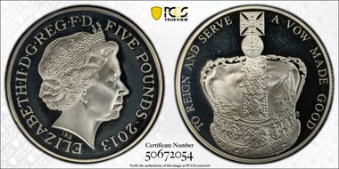 2013 £5 S-L25 Queen's Coronation Ag PR68DCAM