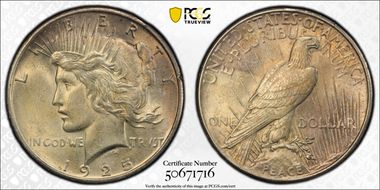 1925 $1 VAM 1T (5), Missing Ray AU58