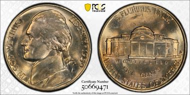 1939-D 5C Reverse of 1938 MS65FS