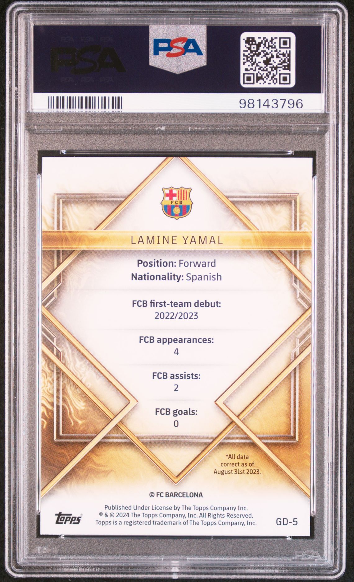 2023 Topps Fc Barcelona Team Set Gold Drip Lamine Yamal #Gd5 Mint 9 back