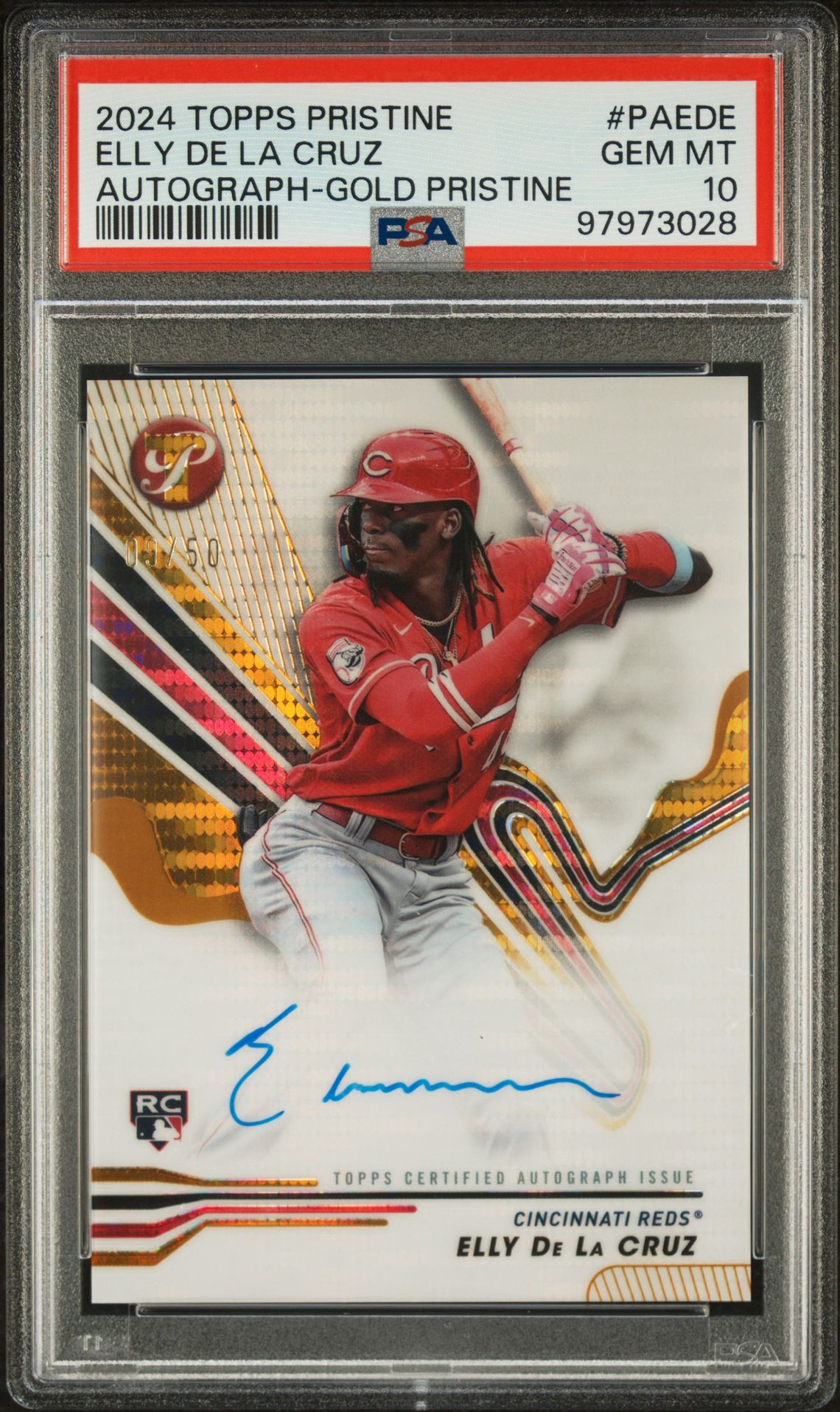 2024 Topps TOPPS PRISTINE PRISTINE AUTOGRAPHS GOLD PRISTINE #PAEDE Elly De La Cruz front