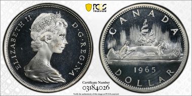 1965 S$1 Type 3 Lg Beads, Bl 5 Ag PL67CAM