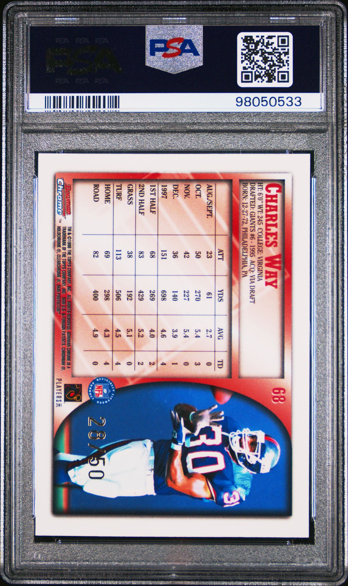 1998 Bowman Chrome Charles Way #68 (Golden Anniversary) Nm-Mt 8 back