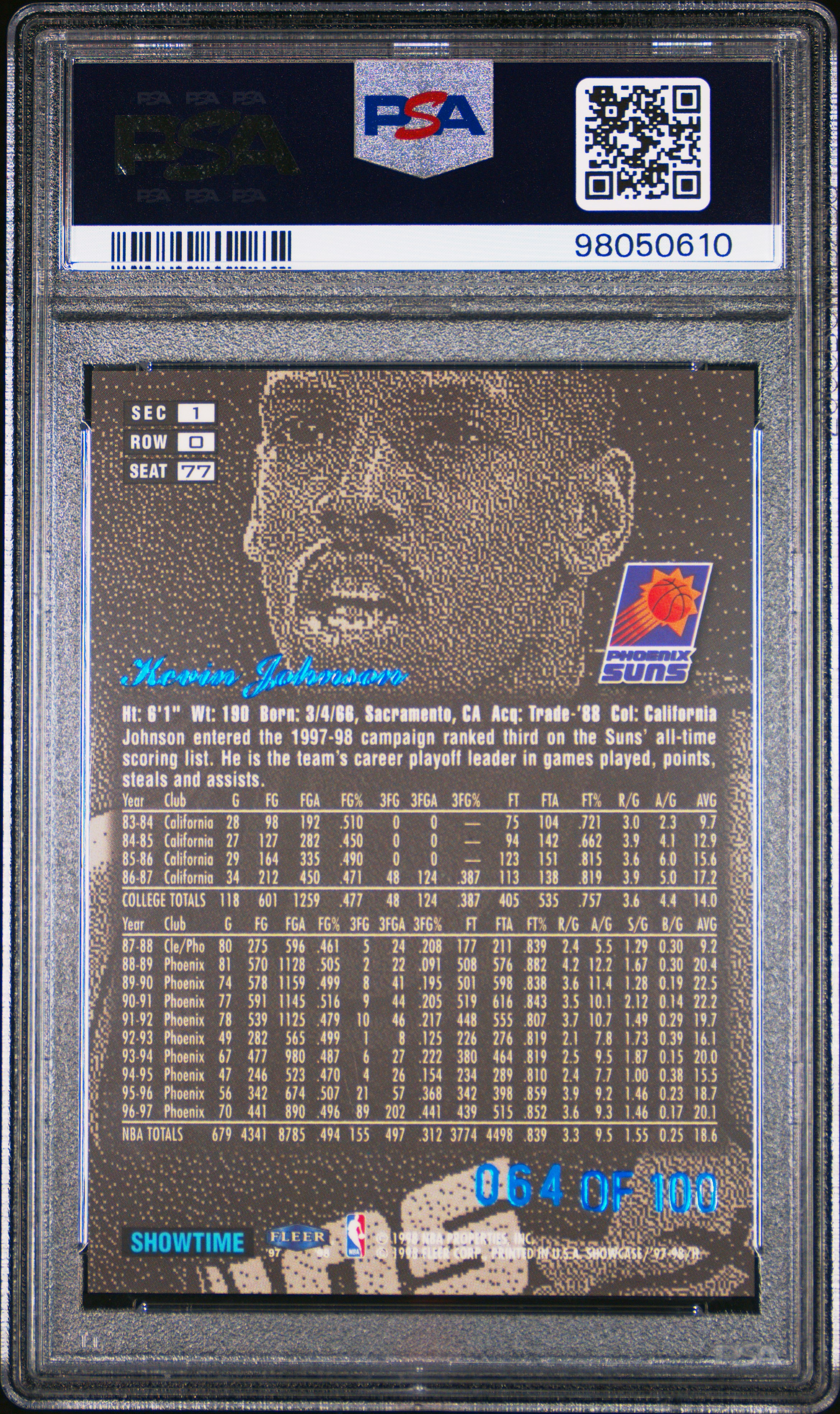 1997 Flair Showcase Legacy Collection Kevin Johnson #77 (Legacy Collection-Row 0) Nm-Mt 8 back