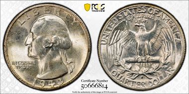 1943-S 25C Medium S, FS-502 MS66+