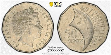 2000 50C Millennium Incuse Flag AU50