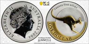 2004 $1 Kangaroo Ag Selective Gilt MS64