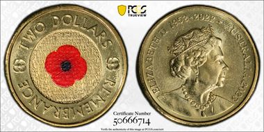 2023 $2 35th Ann $2 Coin Set Colorized Remembrance Red Poppy MS68