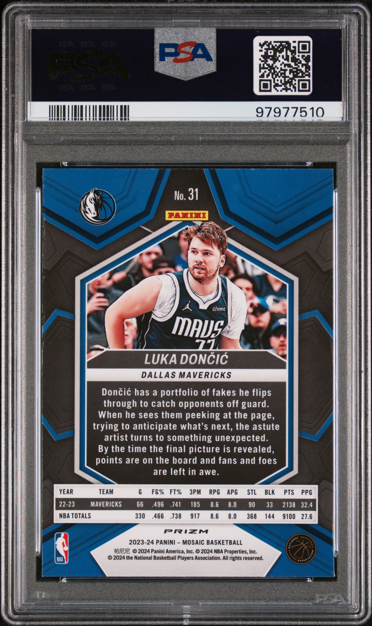 2023 Panini Mosaic Luka Doncic #31 (Glitter) Mint 9 back