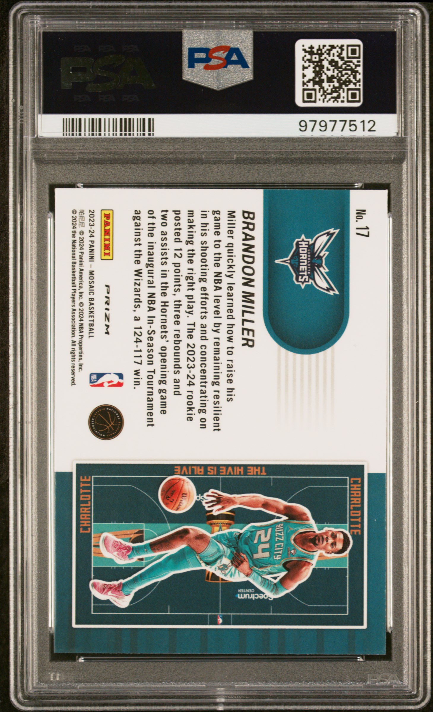 2023 Panini Mosaic Nba In-Season Tournament Brandon Miller #17 Gem Mt 10 back