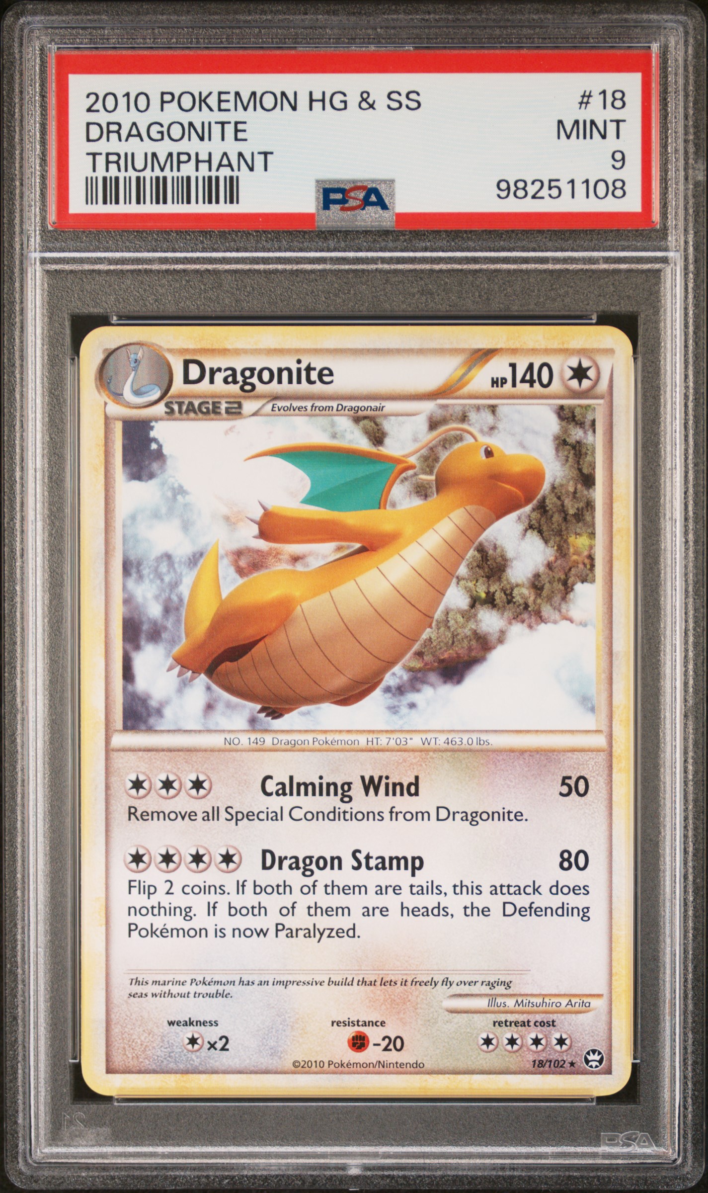 2010 Pokemon Heartgold & Soulsilver Triumphant Dragonite #18 (Triumphant) Mint 9 front