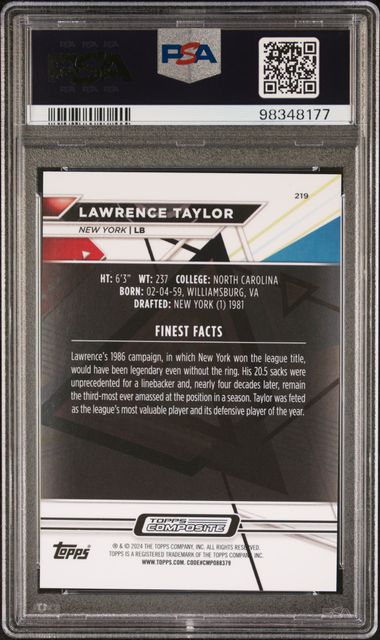 2023 Topps Composite Lawrence Taylor #219 (Red/Black Vapor) Gem Mt 10 back